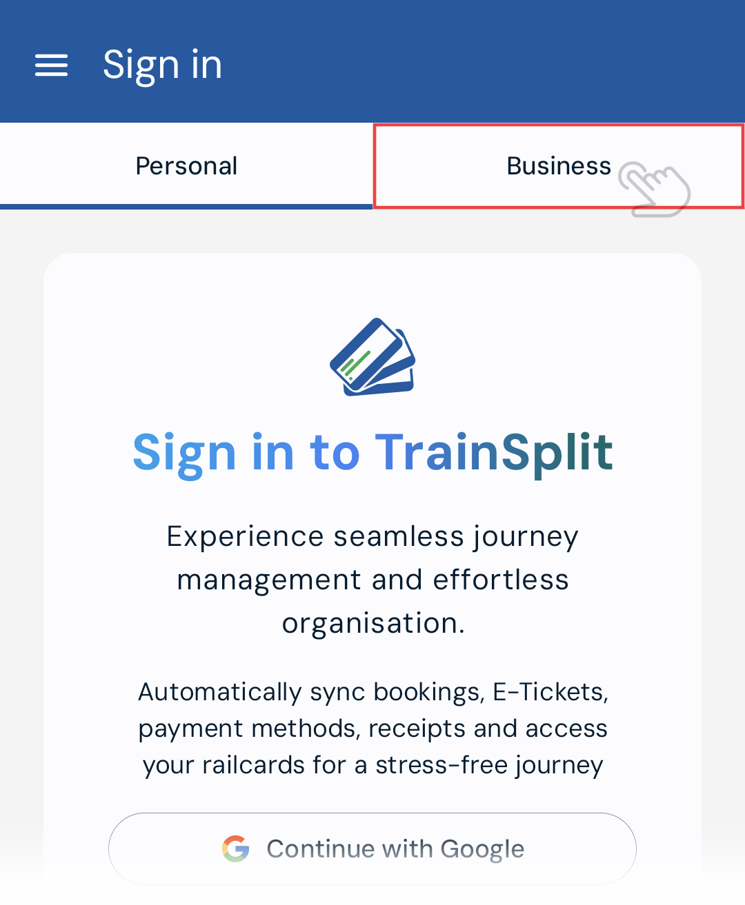 Sign in with personal account